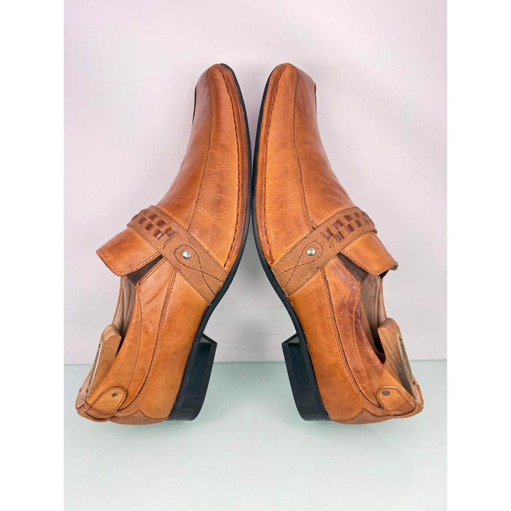 Rare Stacy Adams Loafers 10.5 Tan Leather Woven Strap Square Toe Dress Preppy - Picture 6 of 11